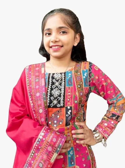 Kids Girl Fancy Kurti Pant Dupatta Set Party Wear