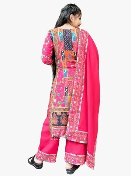 Kids Girl Fancy Kurti Pant Dupatta Set Party Wear