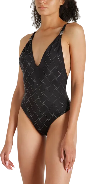 Kurt Geiger Black Crystal Embellished Quilting V Swimsuit UK M