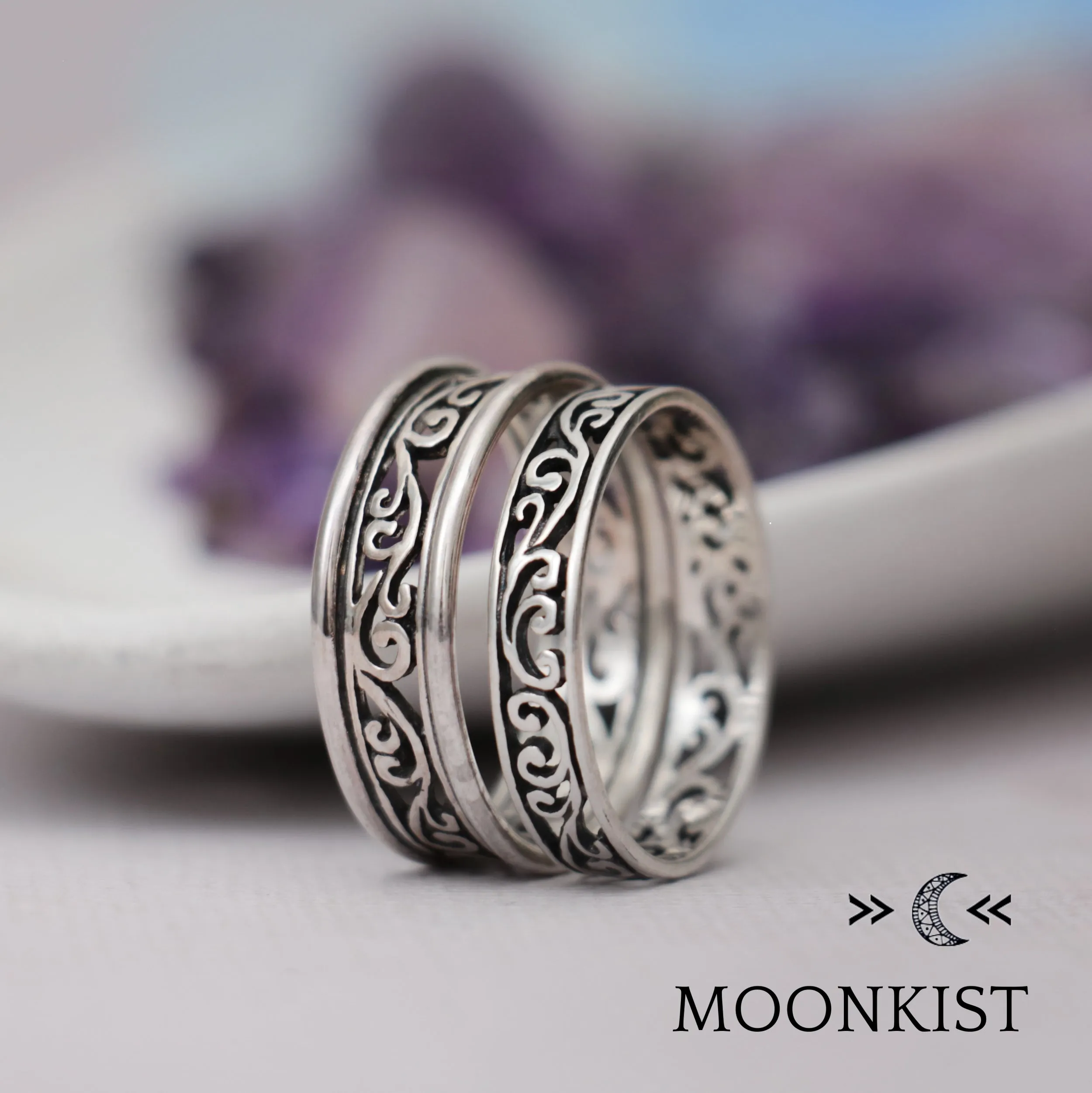 Lace Filigree Wedding Band Set | Moonkist Designs