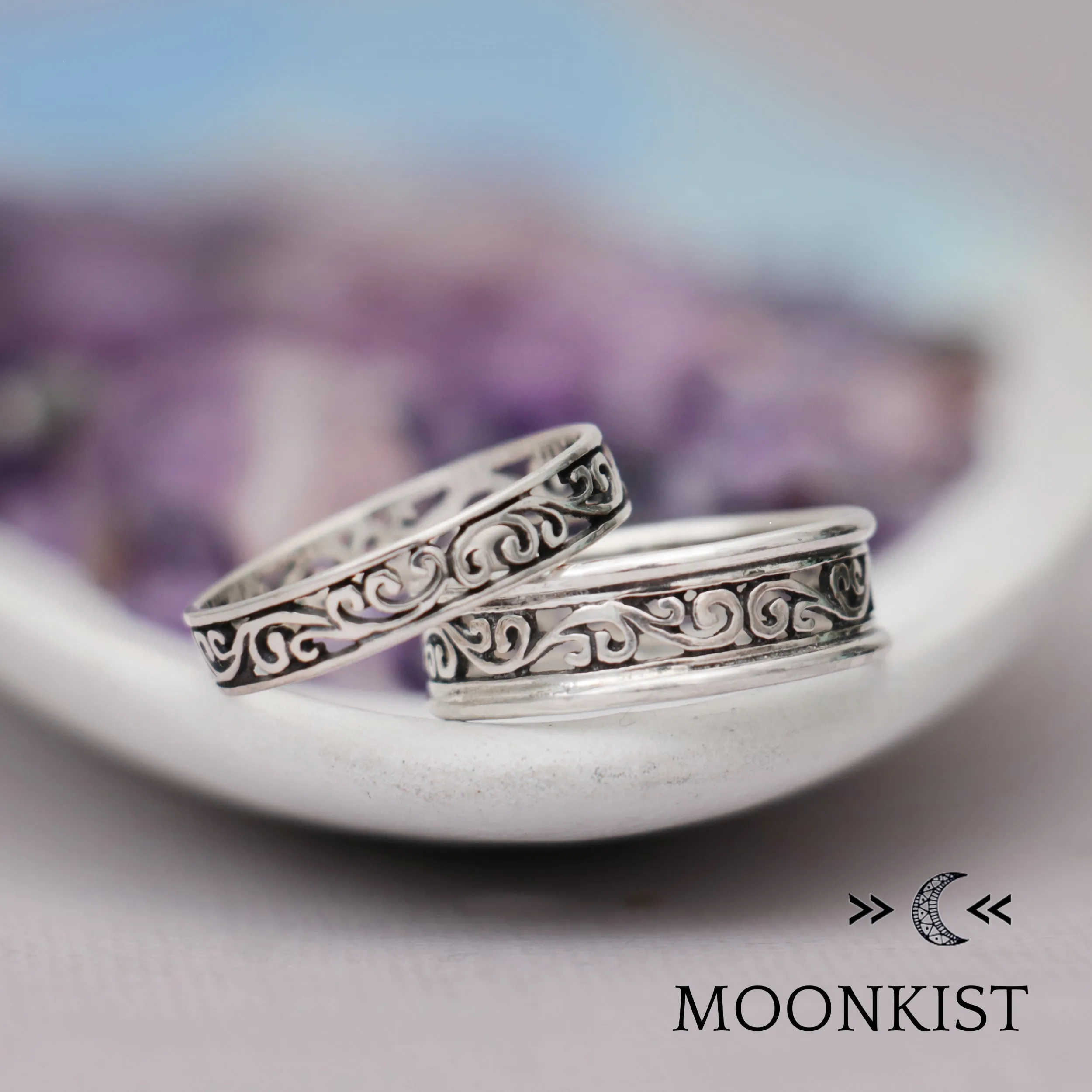 Lace Filigree Wedding Band Set | Moonkist Designs