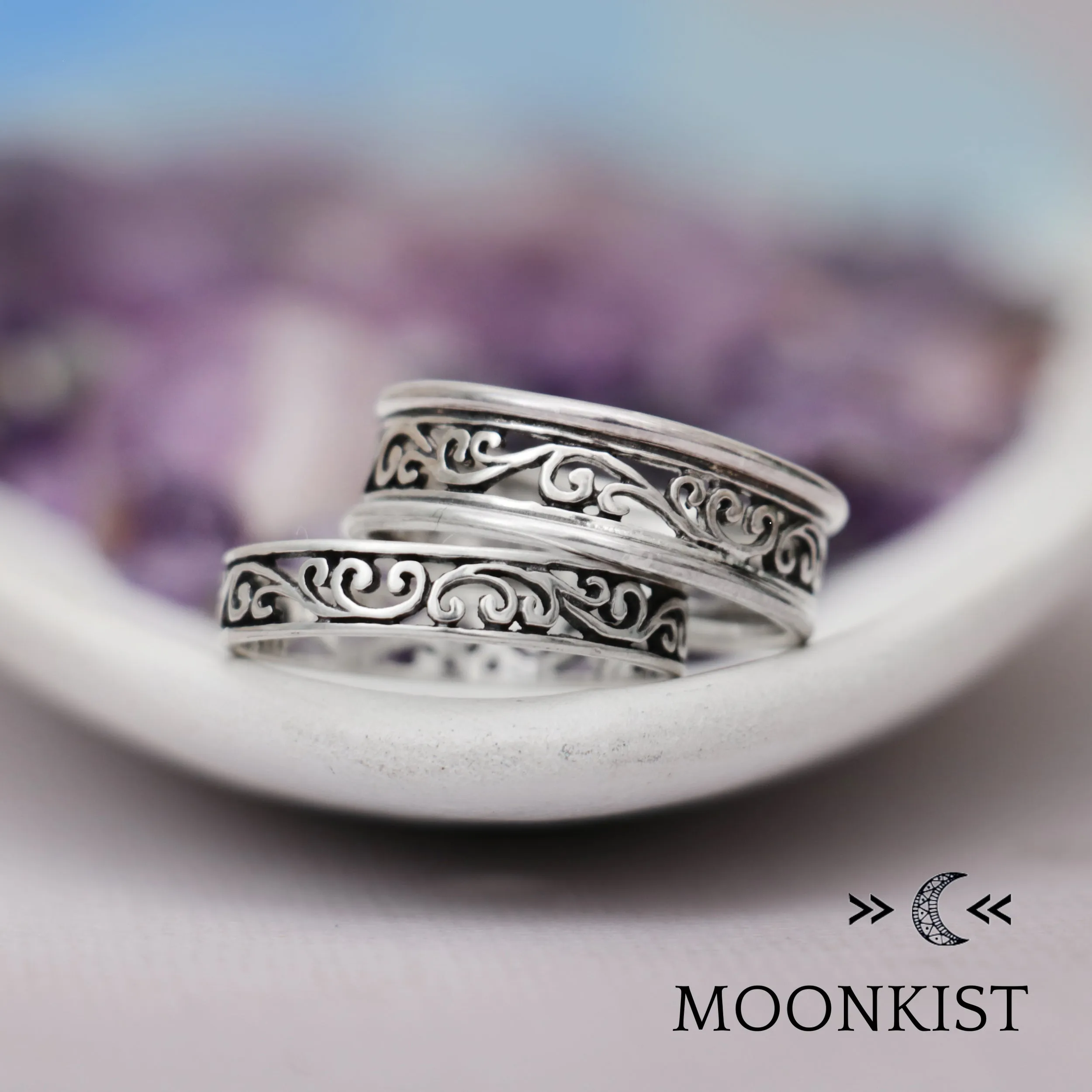 Lace Filigree Wedding Band Set | Moonkist Designs