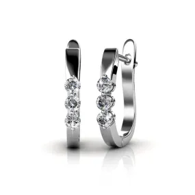 Lana Elegant 18K White Gold 3 Stone Swarovski Hoop Earrings