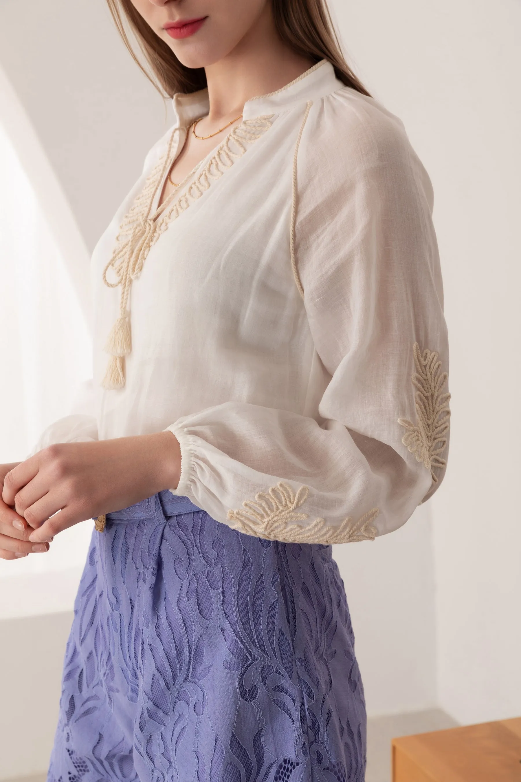 Leila Tie Blouse - White - GDS