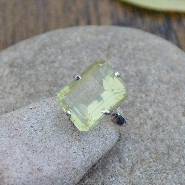 Lemon Quartz Ring - 925 Sterling Silver Ring - Prong Set Ring, Solitaire Lemon Ring, Gift Ring, Lemon Quartz Jewelry, Nickel Free