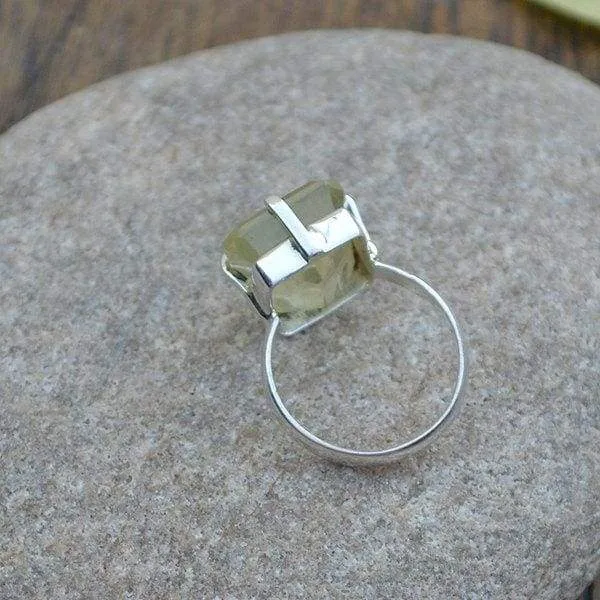 Lemon Quartz Ring - 925 Sterling Silver Ring - Prong Set Ring, Solitaire Lemon Ring, Gift Ring, Lemon Quartz Jewelry, Nickel Free