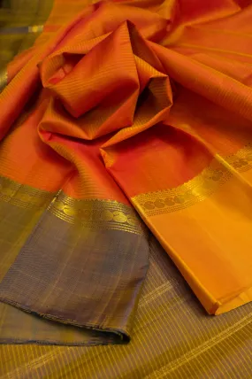 Light Orange and Yellow Dual Tone Kanjeevaram Silk with Stripes