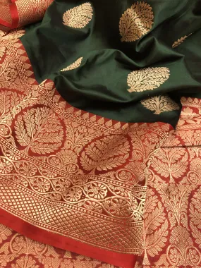 Lindworm Green Color Pure Katan Banarasi Saree