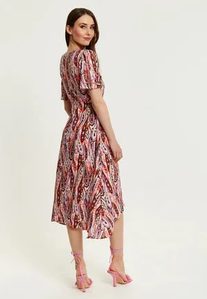 Liquorish Paisley Print Midi Wrap Dress In Brown And Pink