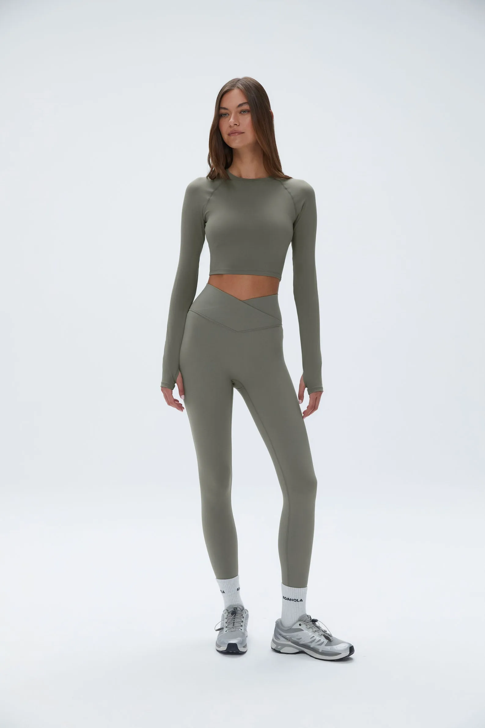 Long Sleeve Crop Top - Olive Green