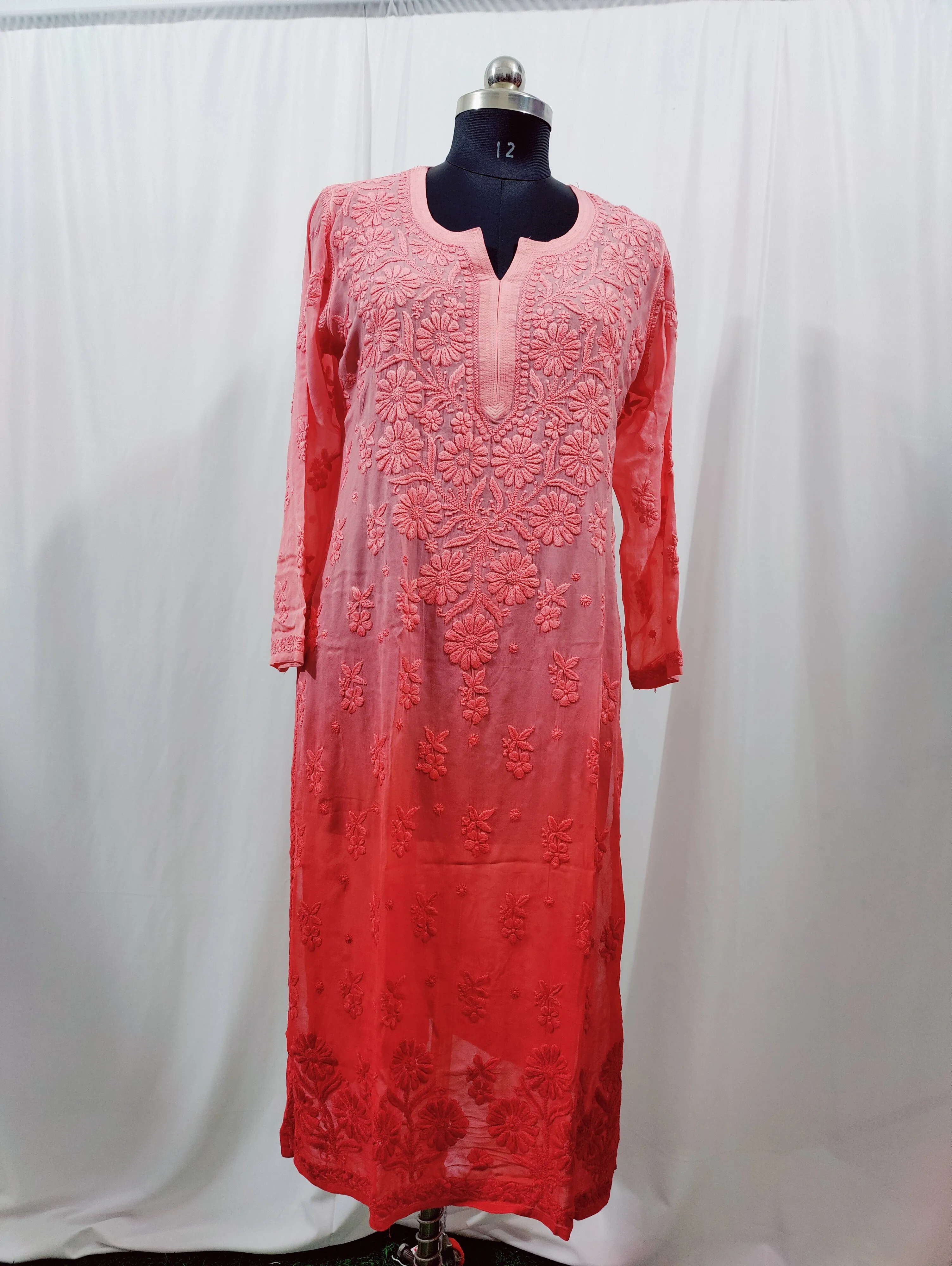 Maher Viscose 3D Work Long Chikankari Kurti