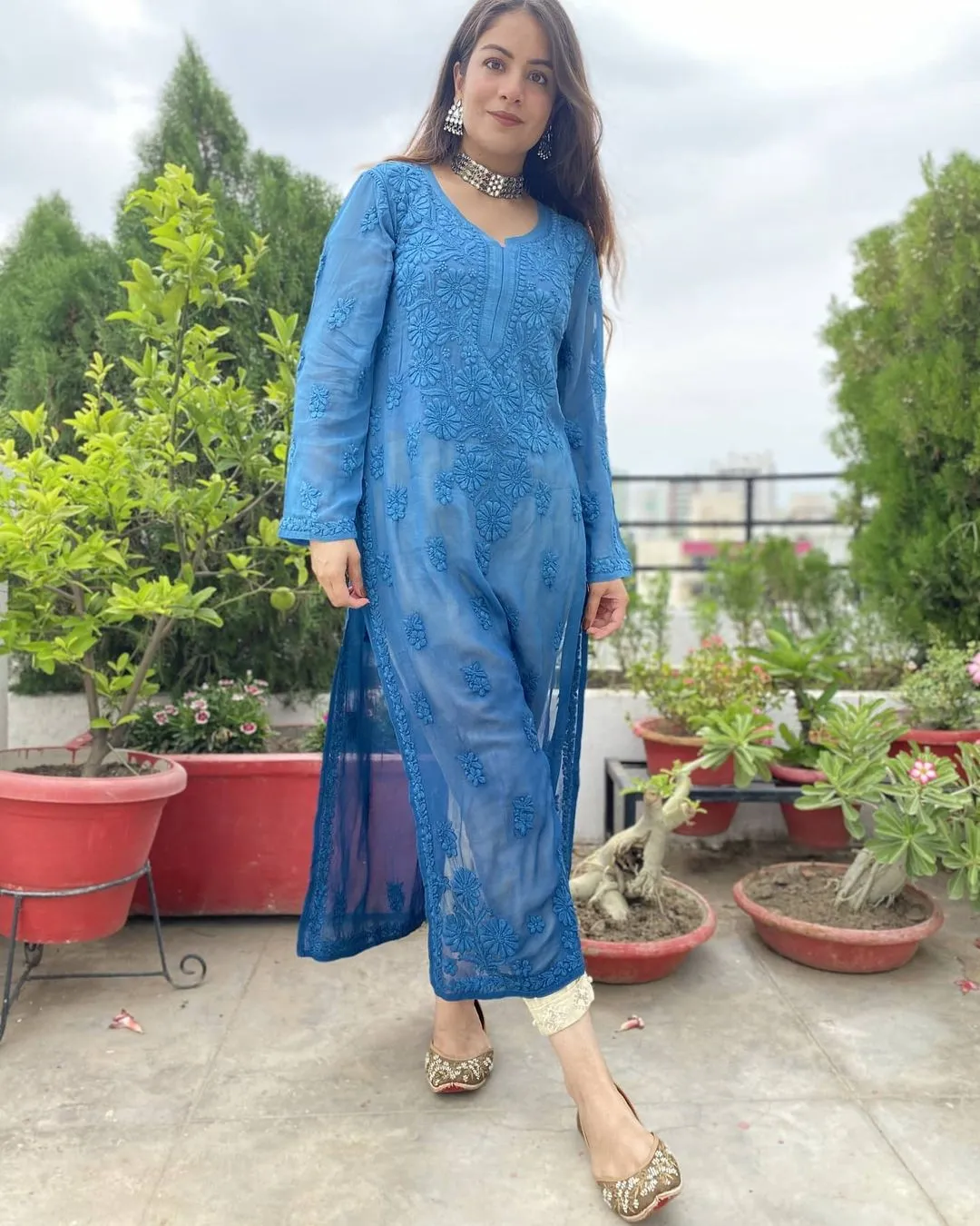 Maher Viscose 3D Work Long Chikankari Kurti