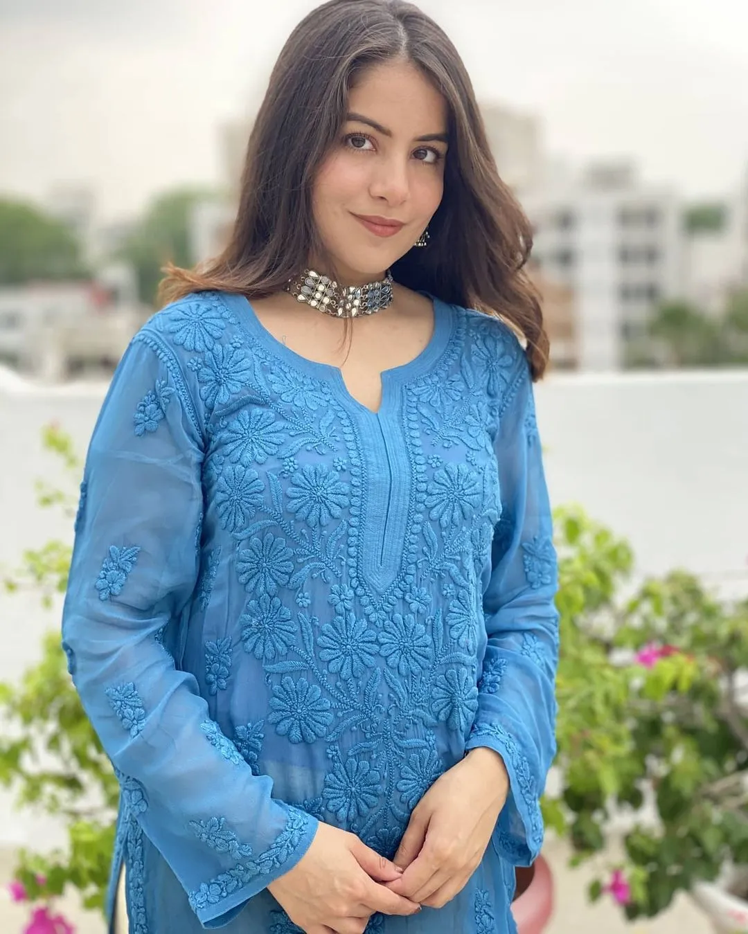 Maher Viscose 3D Work Long Chikankari Kurti