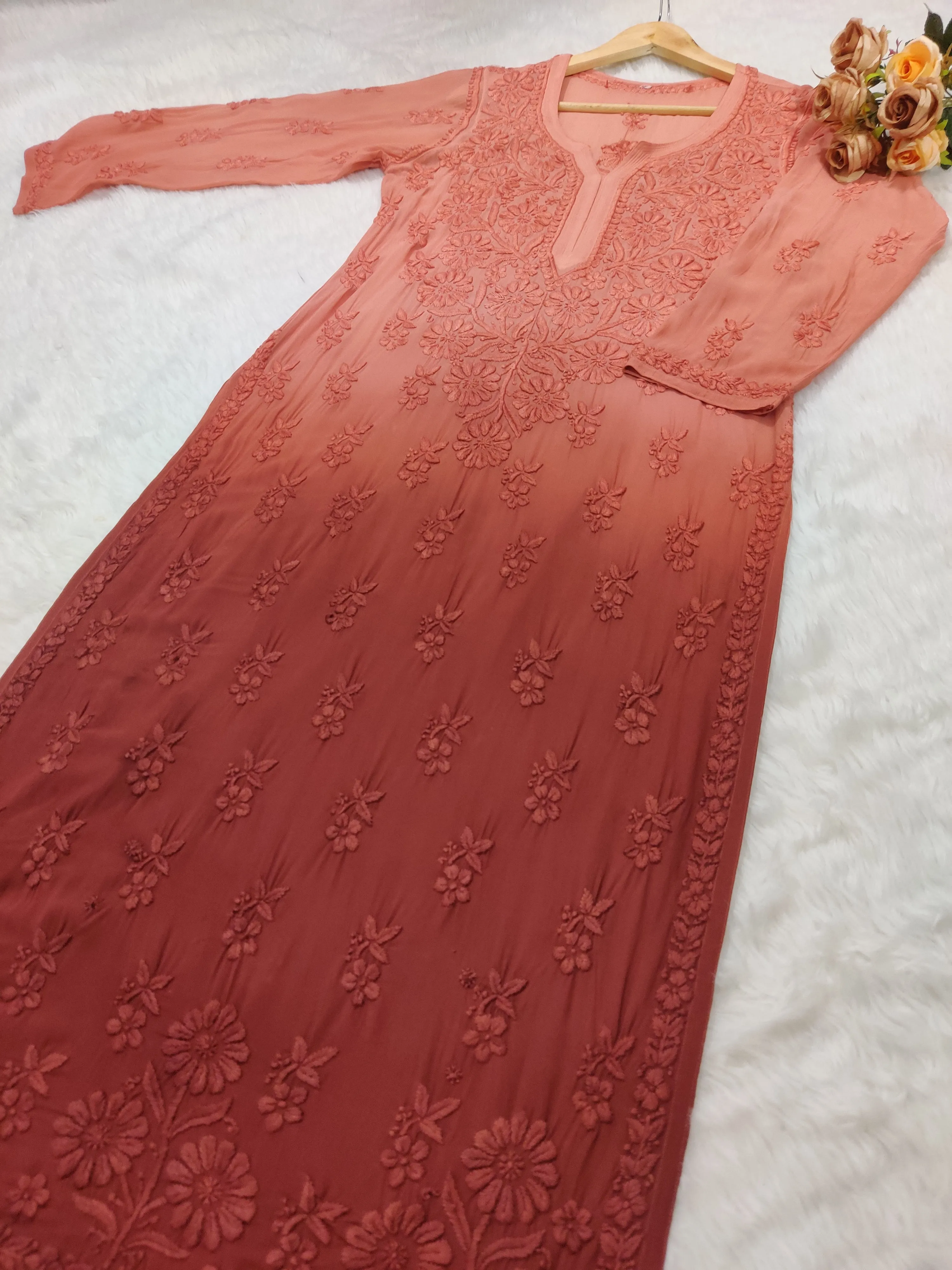 Maher Viscose 3D Work Long Chikankari Kurti