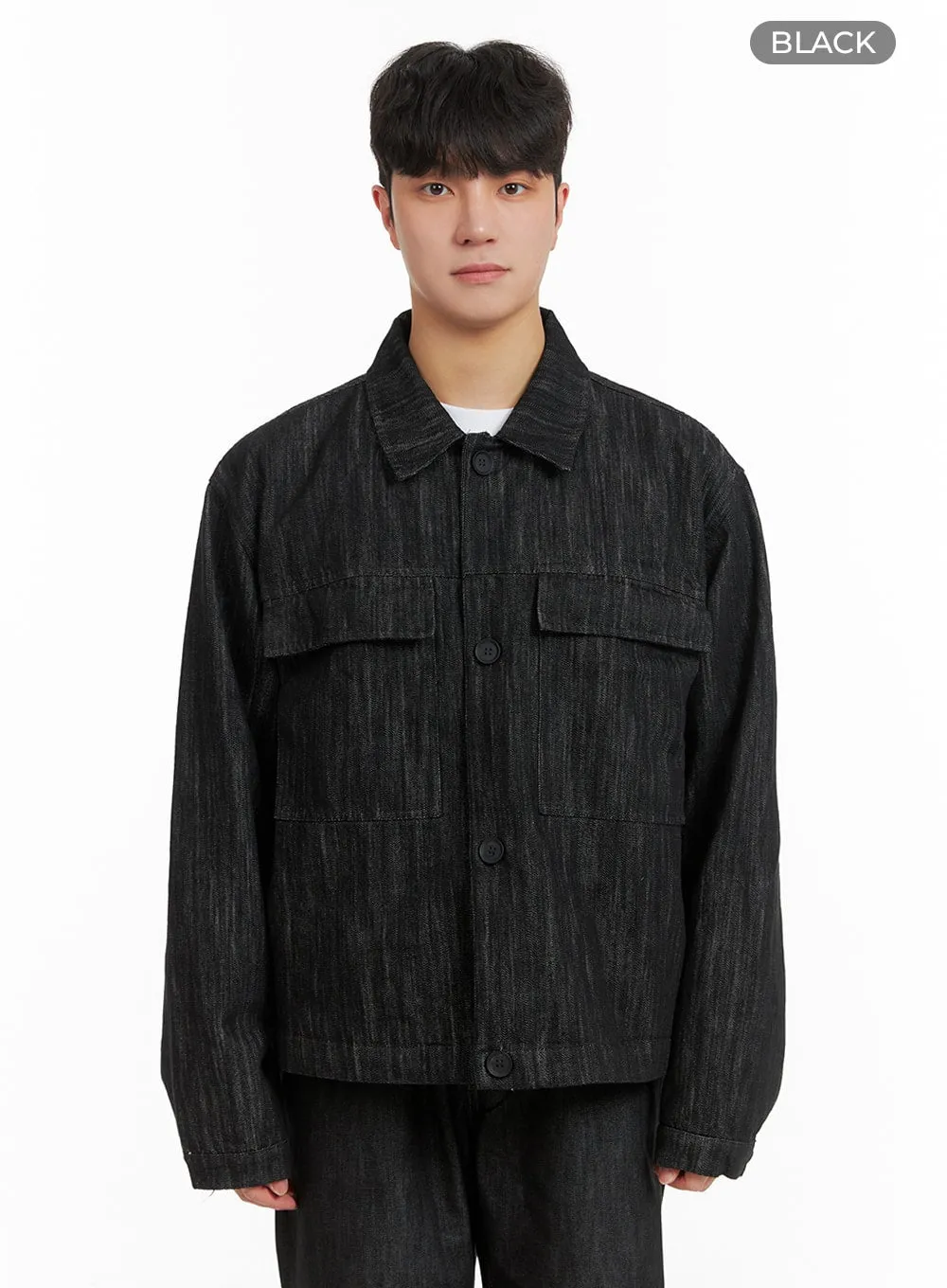 Men's Textured Button Denim Jacket IA402