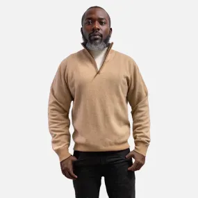 Merino Wool Birdseye Quarter Zip Pullover Sweater for Men - True Caramel - Classic Fit