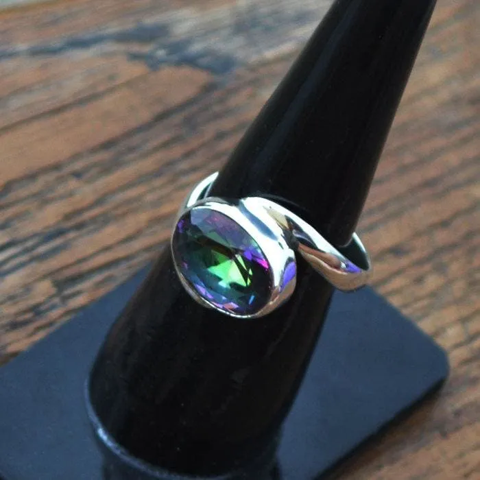 Midnight Rainbow Quartz Ring -Oval Cut Mystic Ring -Solid 925 Sterling Silver Ring, Midnight Rainbow Quartz Jewelry, Nickel Free