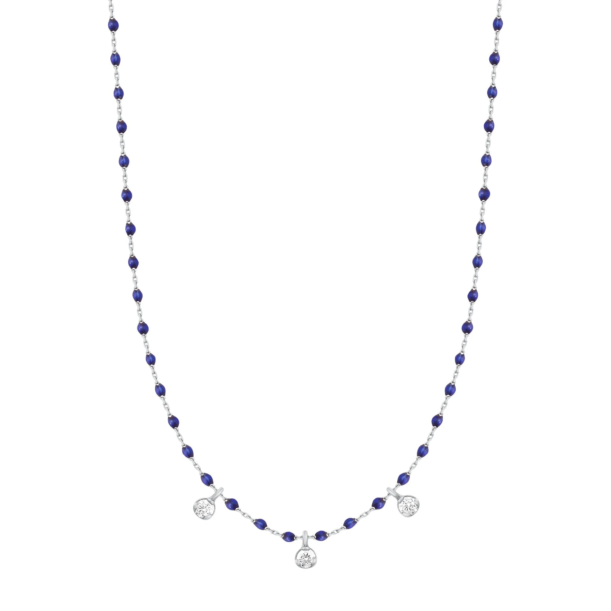 Mini Gigi Lapis necklace, White Gold 3 diamond, 16.5"