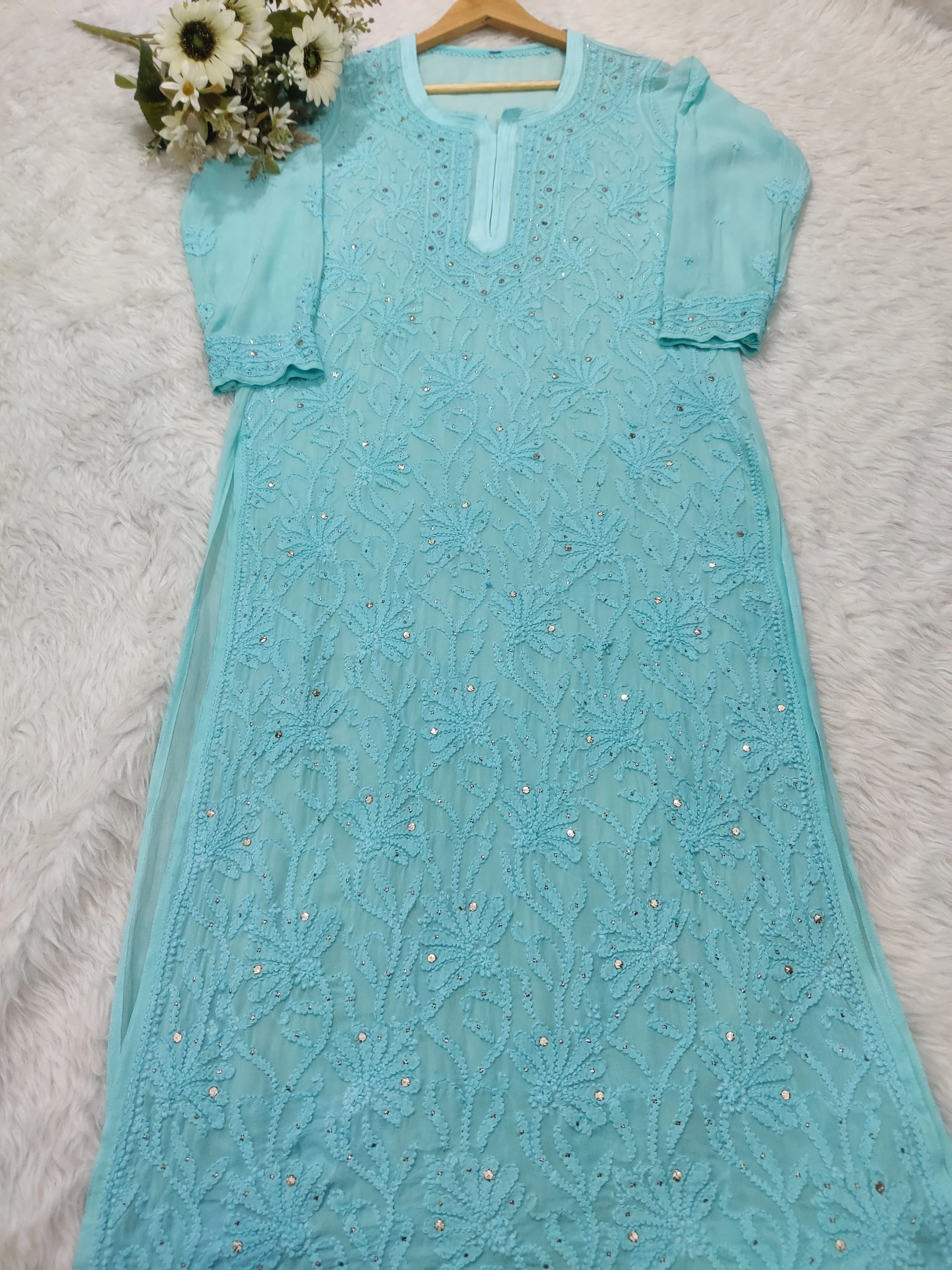 Mira Viscose Mukaish Long Chikankari Kurti