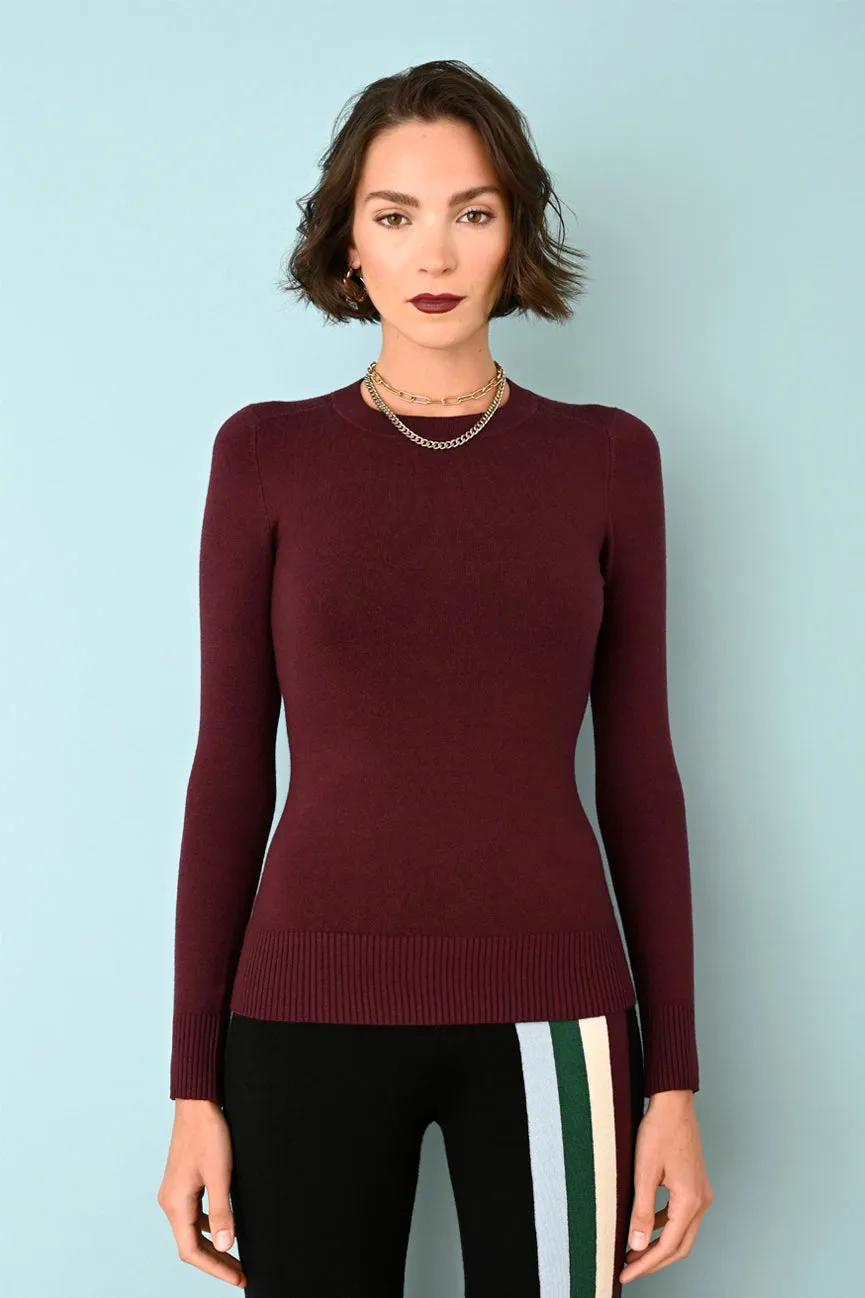 Monogram Burgundy EcoMerino Long Sleeve Crew Neck