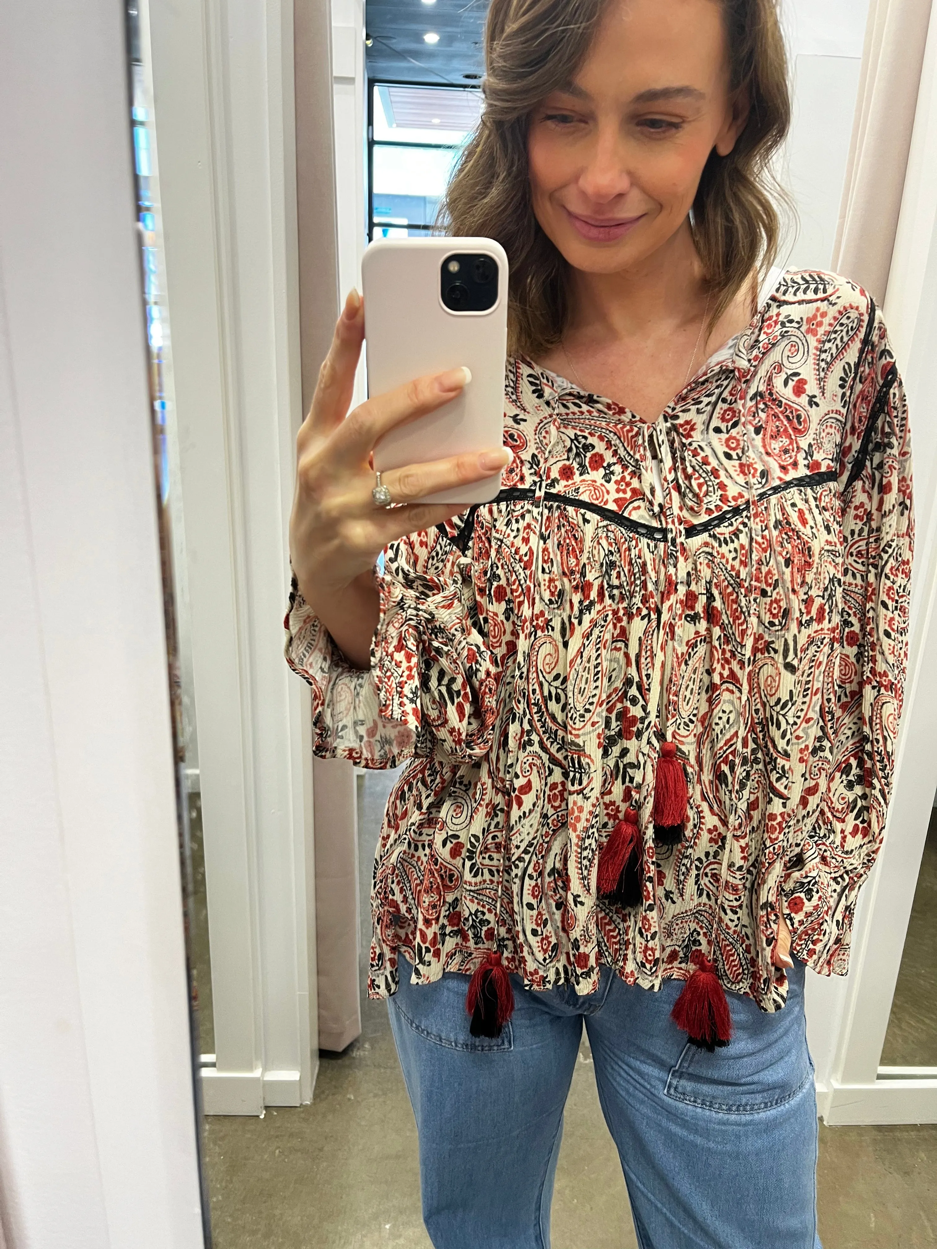 Morocco Paisley Top (Black & Red )