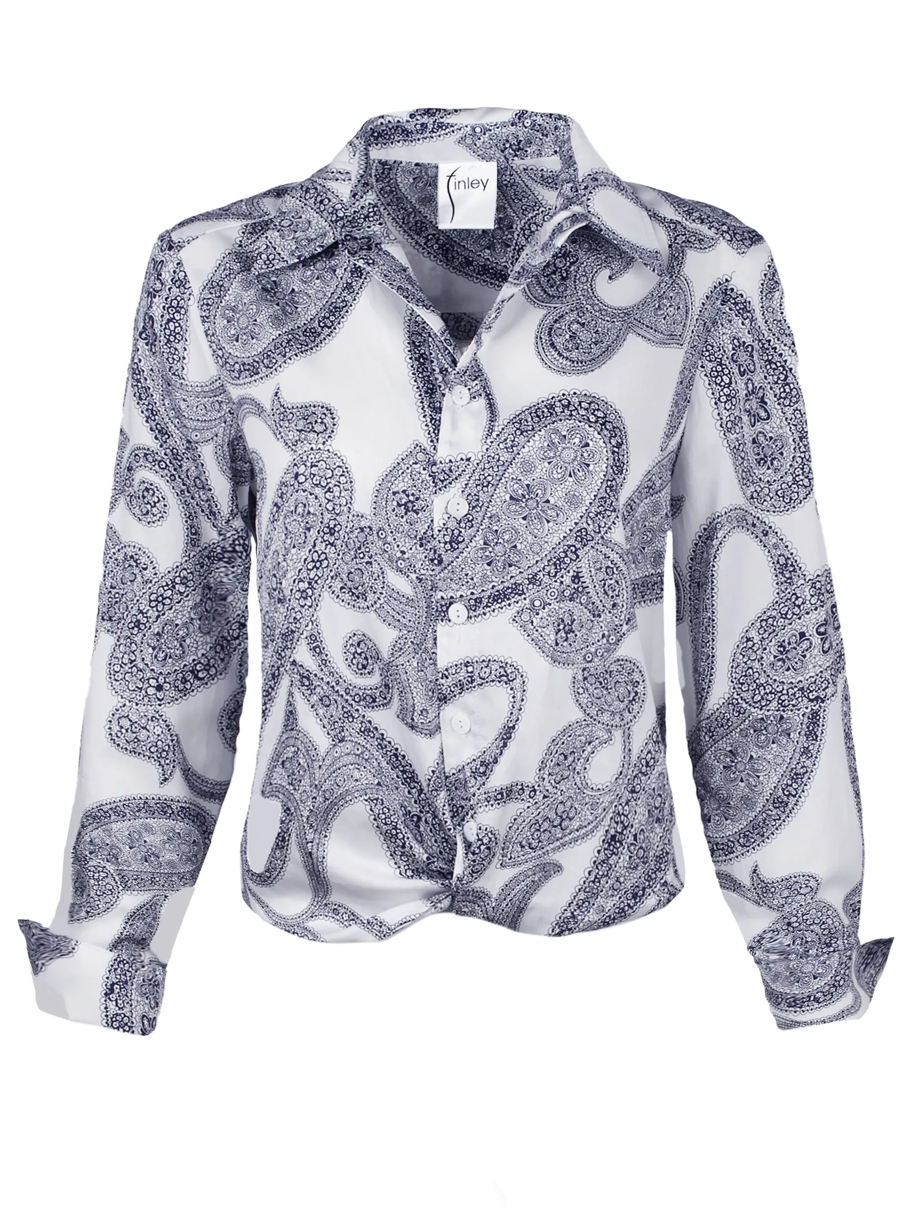 Moxie Shirt Navy Etched Paisley Print