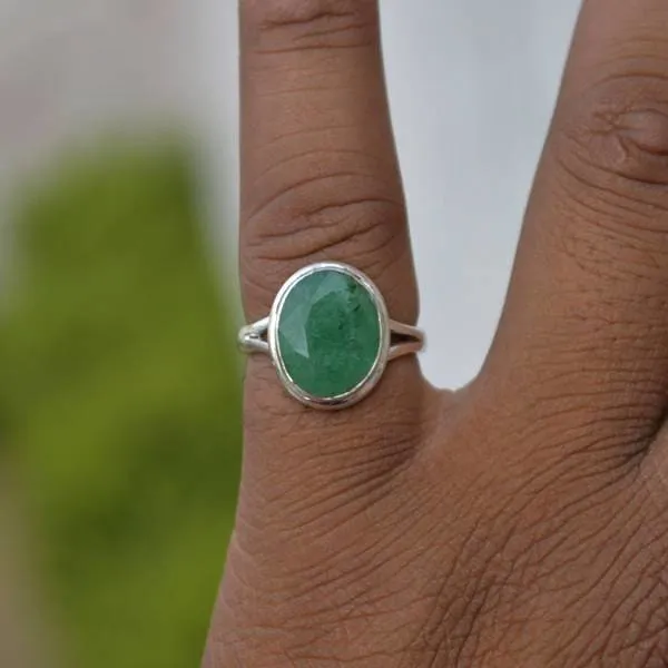 Natural Emerald Gemstone 925 Sterling Silver Ring- May Birthstone Gift Ring, Emerald Jewelry, Nickel Free