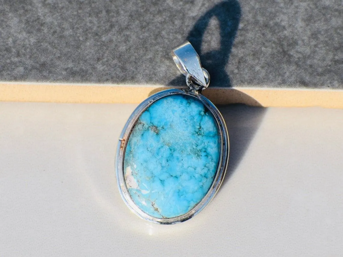 Natural Turquoise Pendant, Sterling Silver Pendant, Handmade Pendant, Blue Turquoise, Natural Gemstone, Gemstone Pendant, Turquoise Stone