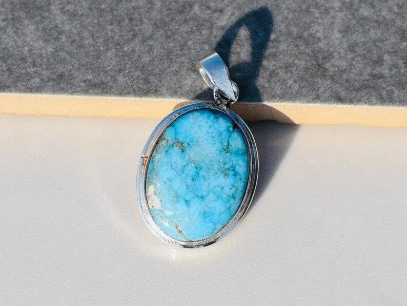 Natural Turquoise Pendant, Sterling Silver Pendant, Handmade Pendant, Blue Turquoise, Natural Gemstone, Gemstone Pendant, Turquoise Stone