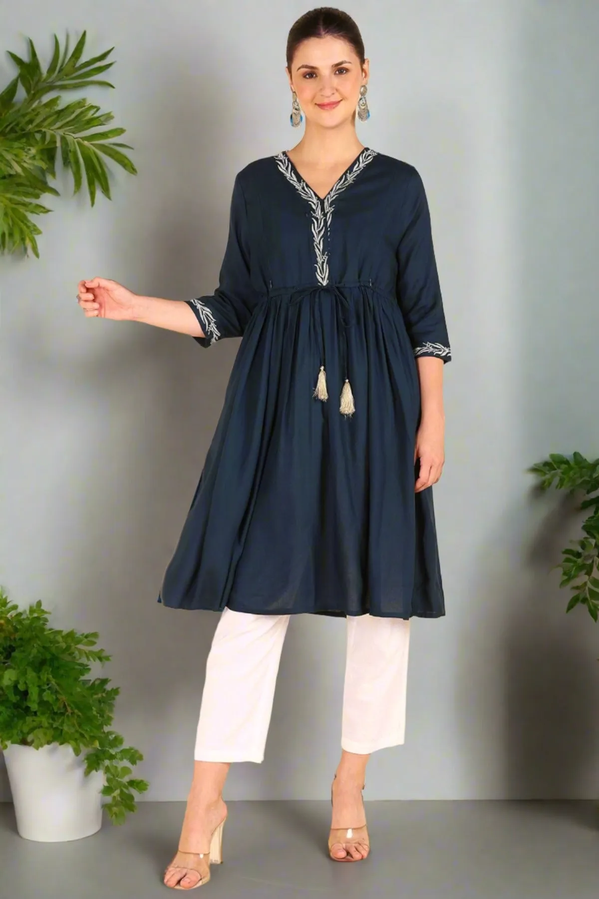 Navy Blue Maternity Feeding Kurti