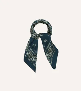 Navy Paisley Print Wool-Silk Bandana