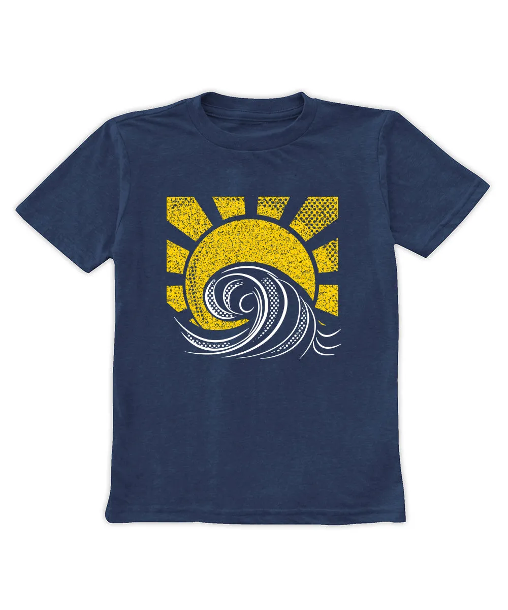 Navy retro sun and waves tee