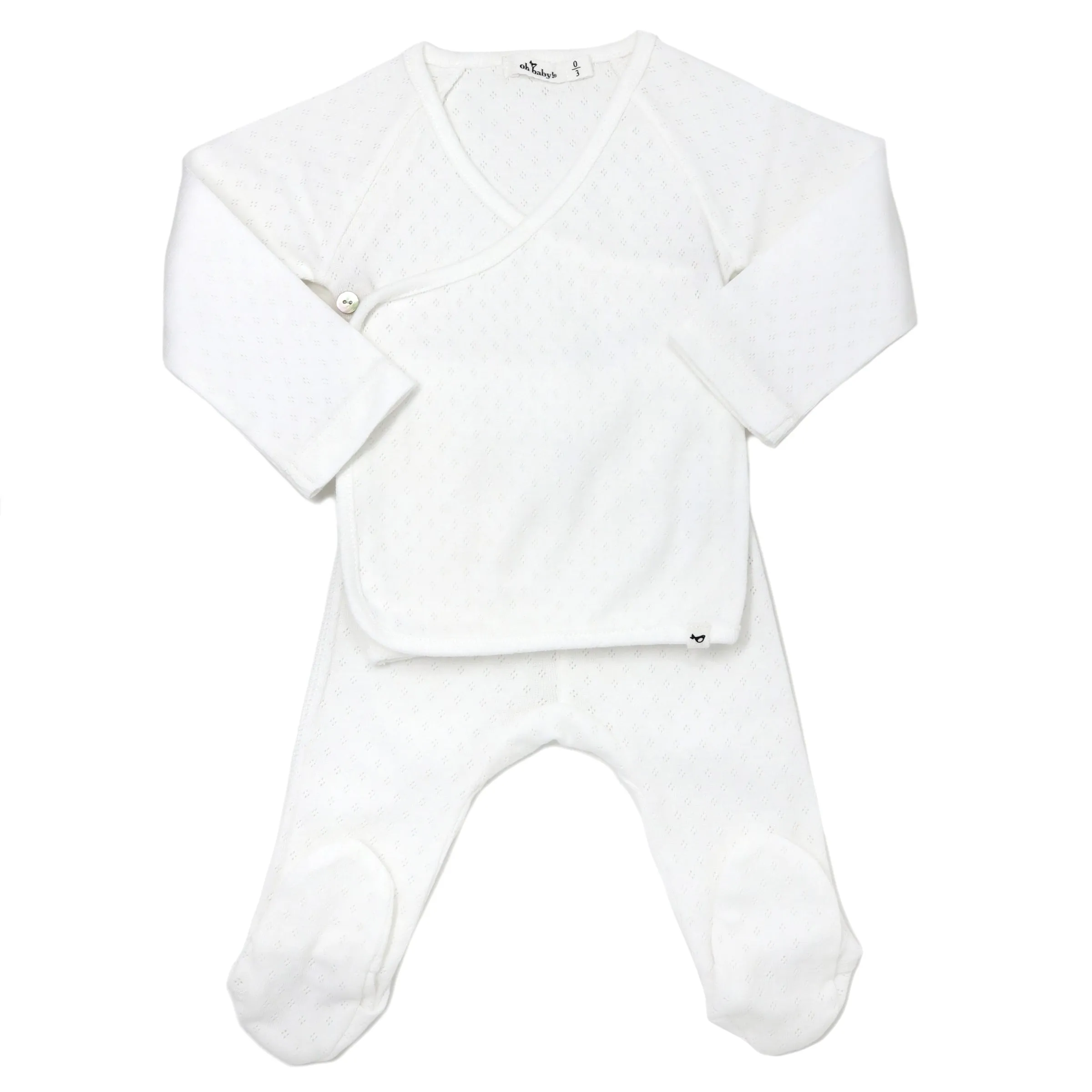 oh baby! Pointelle Kimono Footie Set - Cream