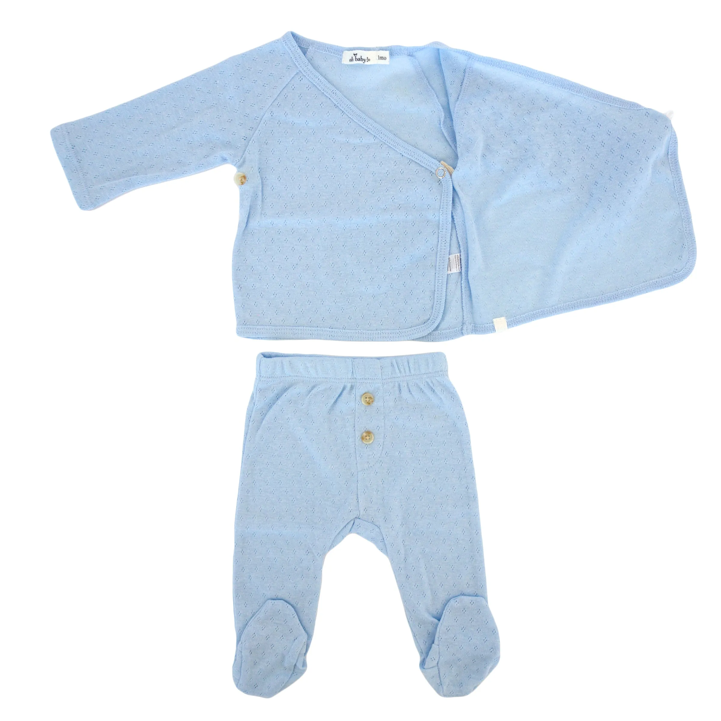 oh baby! Pointelle Kimono Footie Set - Sky Heather