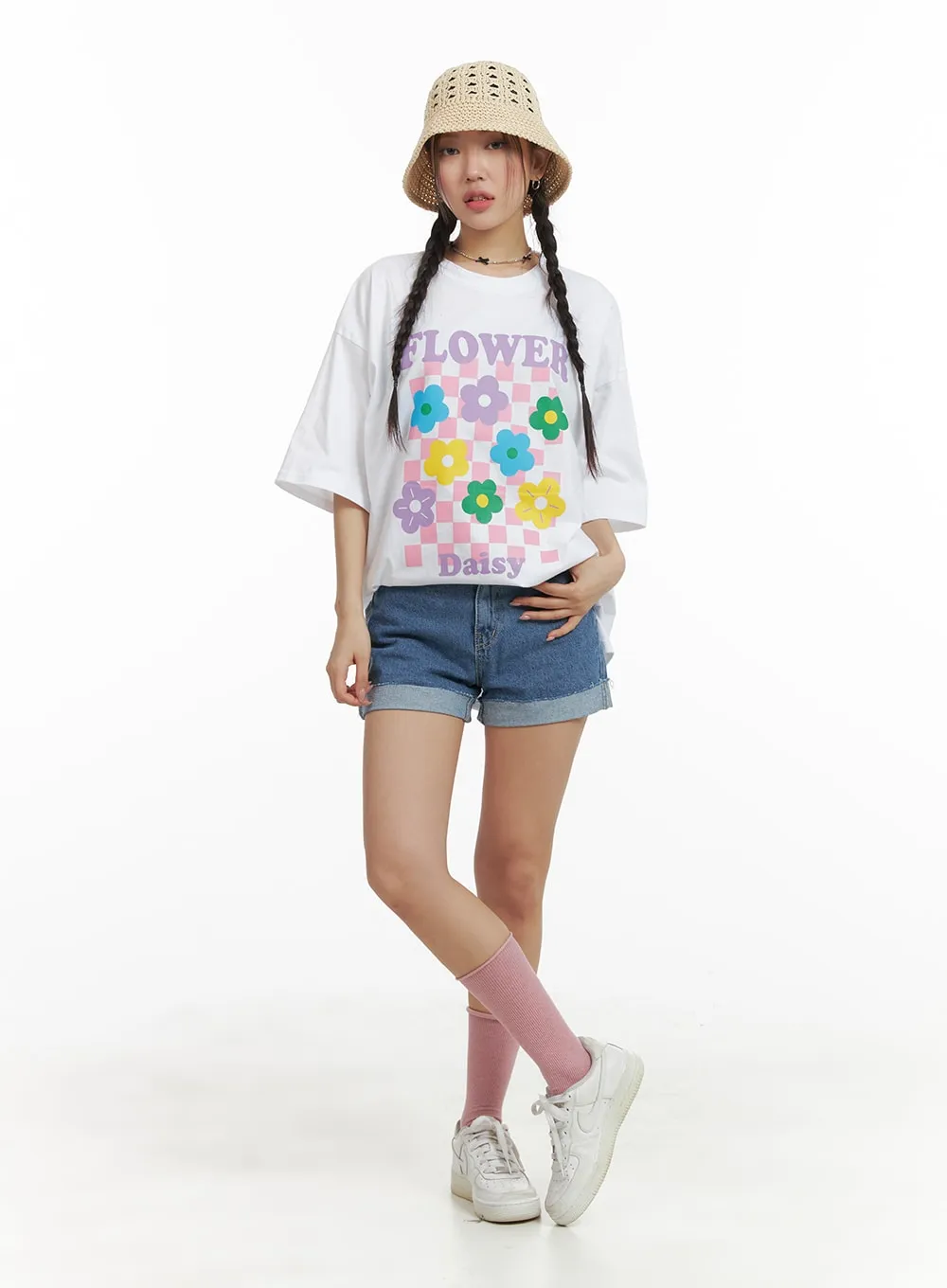 Oversized Flower Graphic T-Shirt OM428