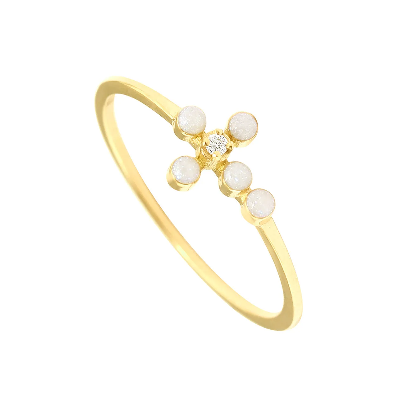 Pearled Cross Diamond Opal Ring, Yellow Gold, Size 4.75