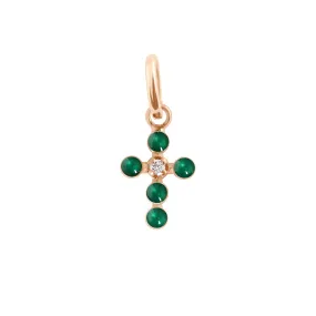 Pearled Cross Diamond Pendant, Emerald, Rose Gold