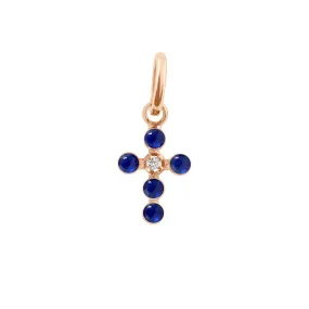 Pearled Cross Diamond Pendant, Lapis, Rose Gold