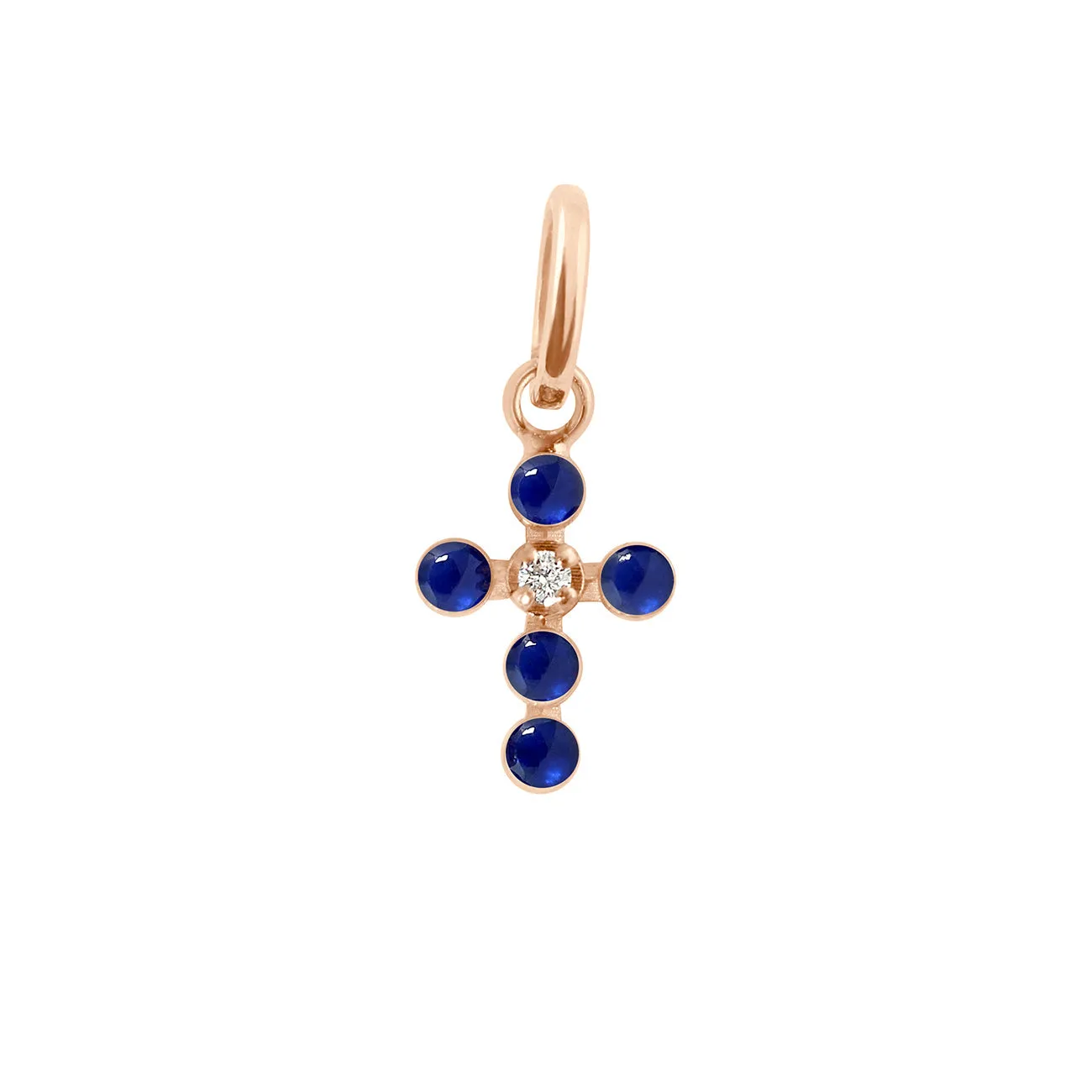 Pearled Cross Diamond Pendant, Lapis, Rose Gold