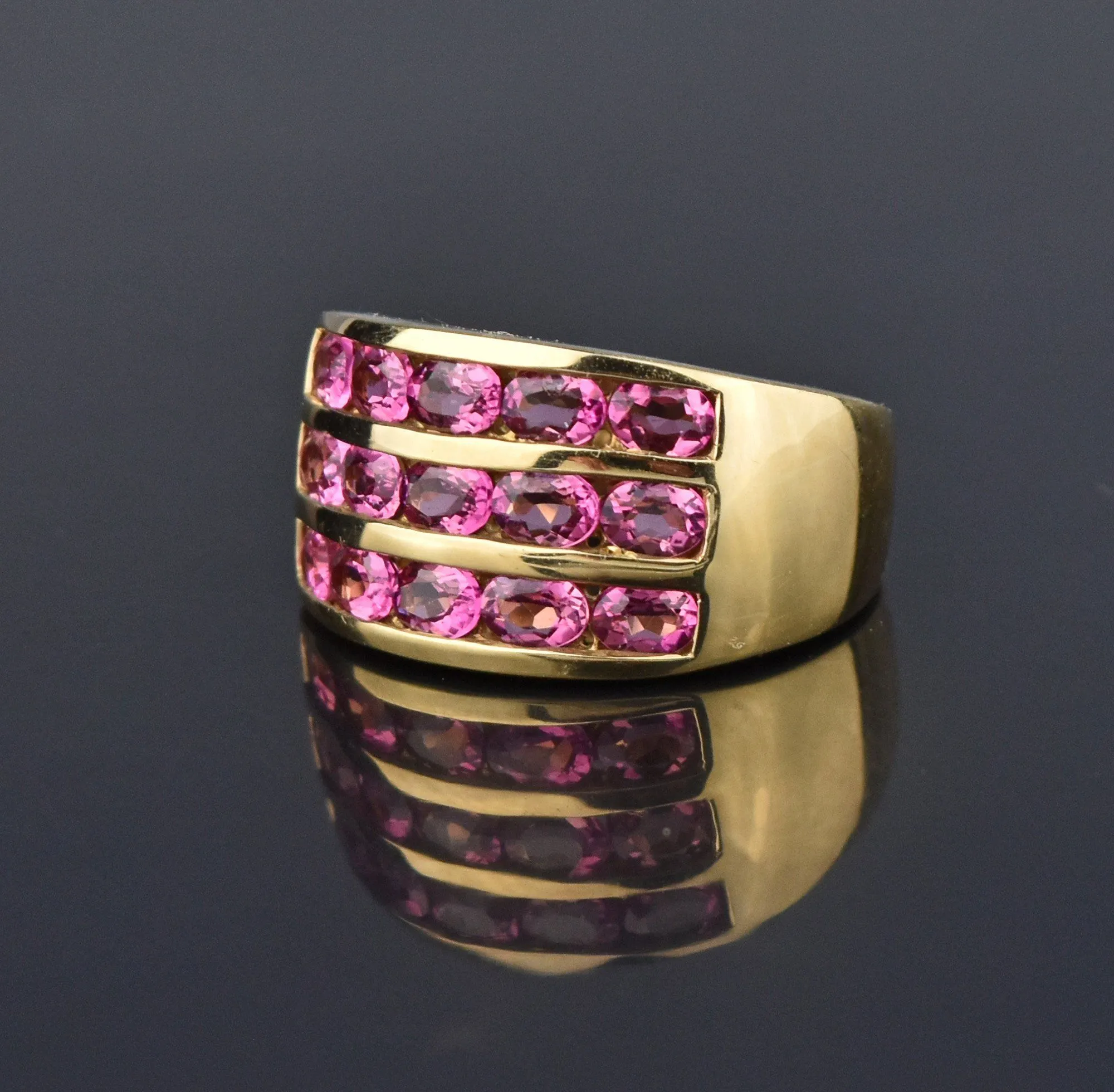 Pink Tourmaline Heavy 14K Gold Cigar Band Ring