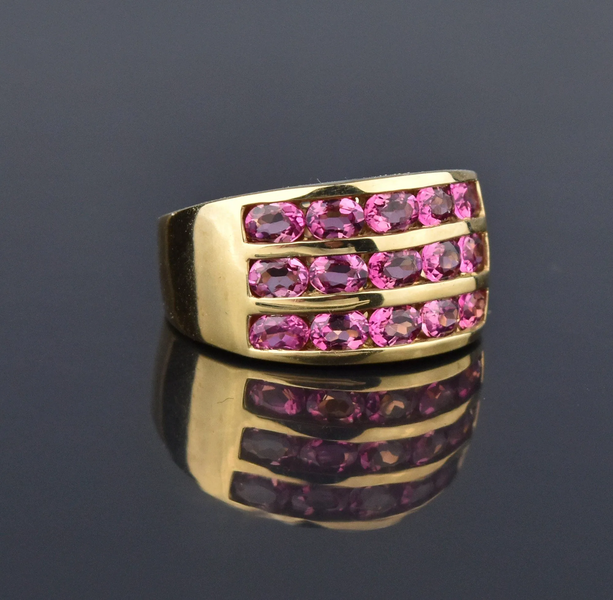 Pink Tourmaline Heavy 14K Gold Cigar Band Ring