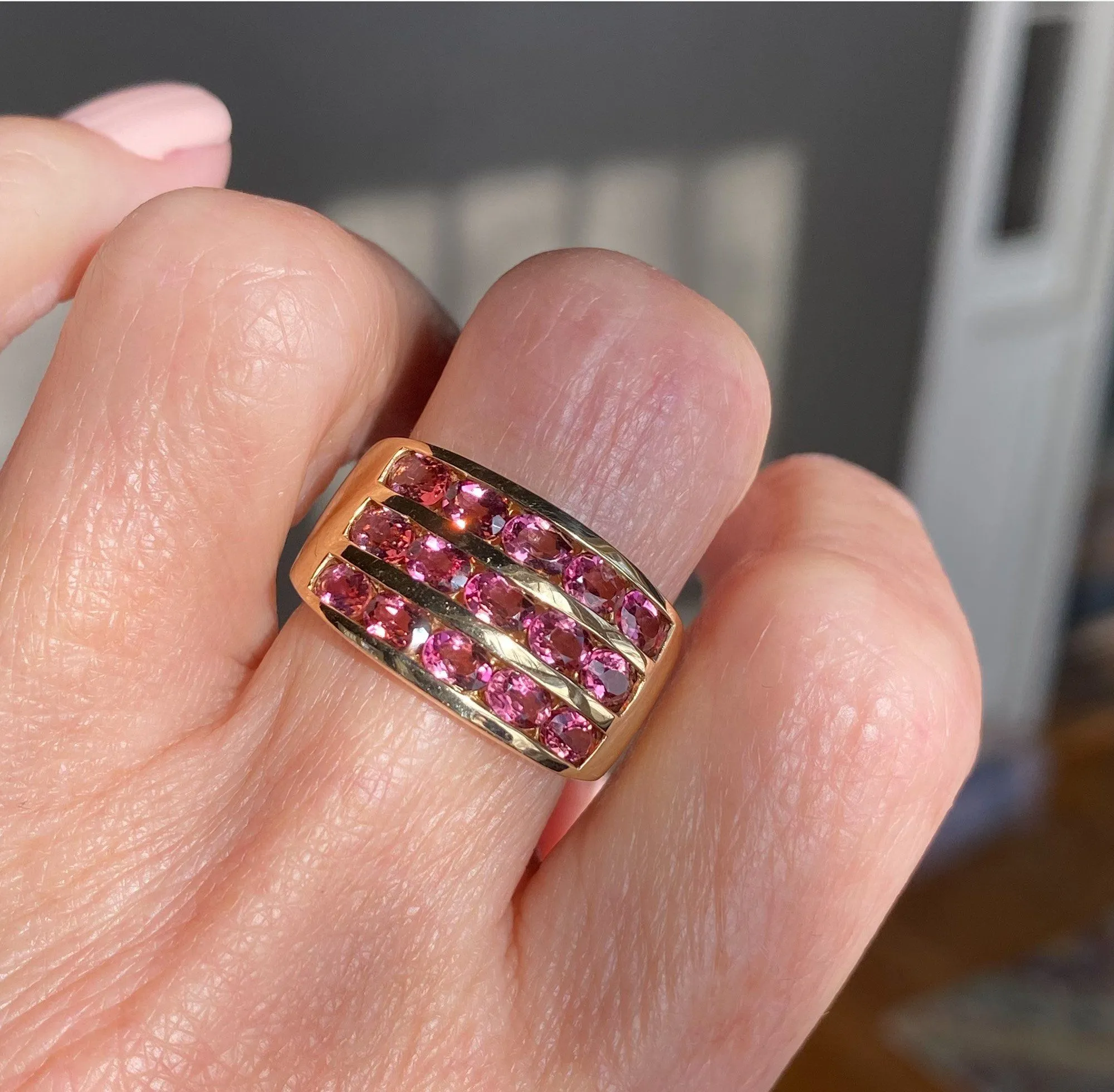 Pink Tourmaline Heavy 14K Gold Cigar Band Ring