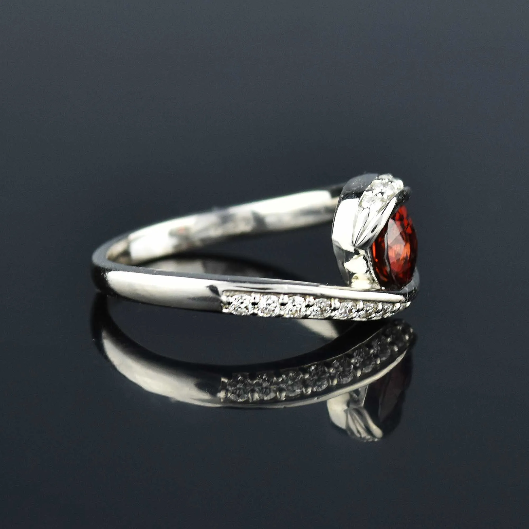 Platinum Diamond Bypass Garnet Ring