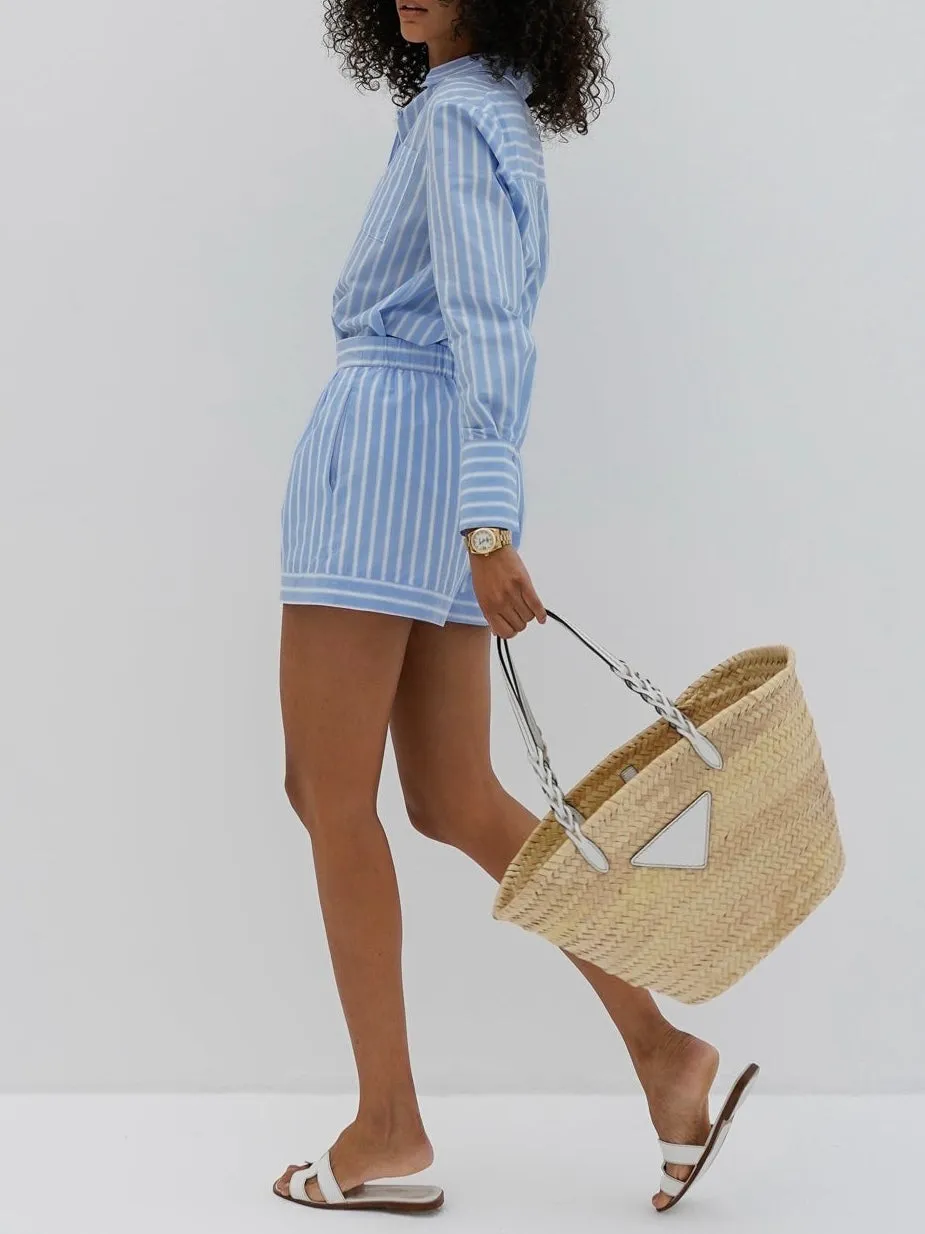 Portia Cotton Classic Stripe Shirt | Sky Blue