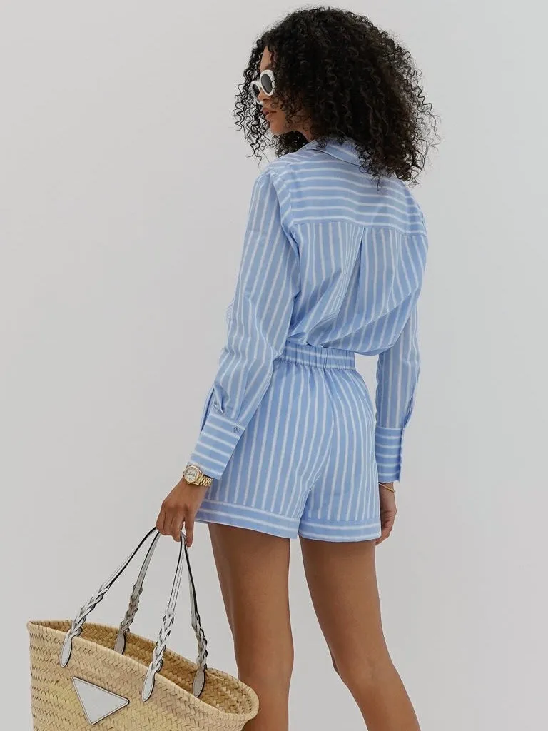 Portia Cotton Classic Stripe Shirt | Sky Blue