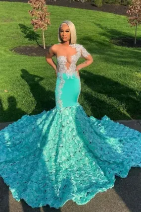 Prom Dress Gown Mint Green Tulle Flower Long Appliques