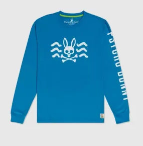 Psycho Bunny Mens Filcham Long Sleeve Graphic Tee Aegean Sea