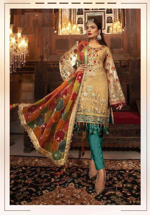 Pure Golden Yellow Pakistani Style Designer Heavy Dress 60002