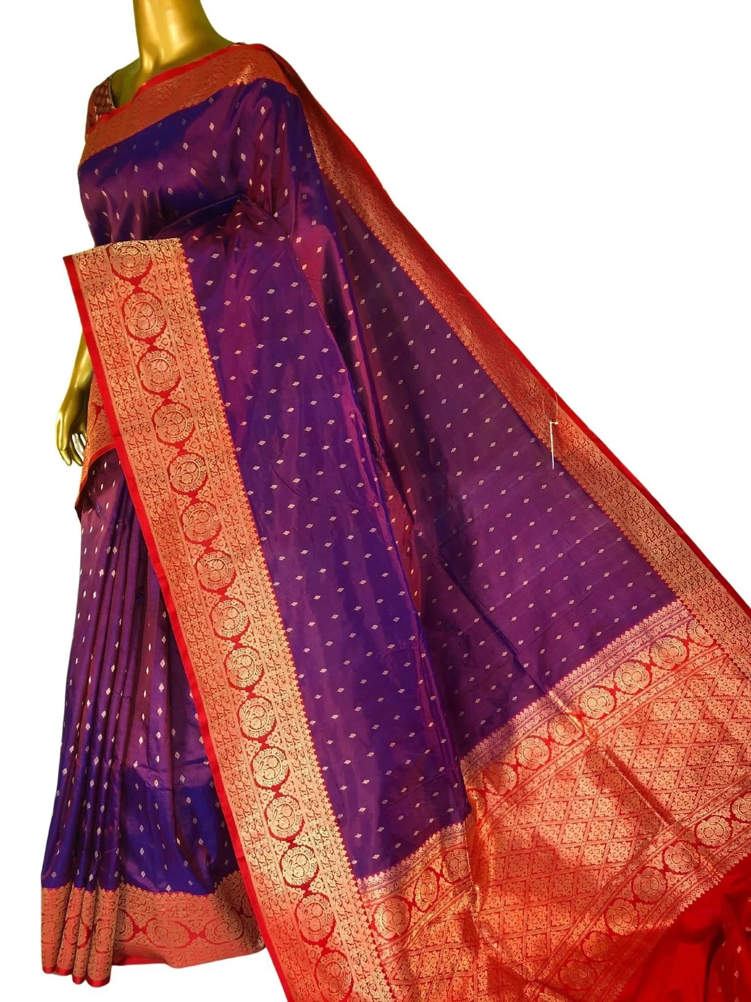 Pure Wine Color Katan Banarasi Silk Saree with Allover Buti Work