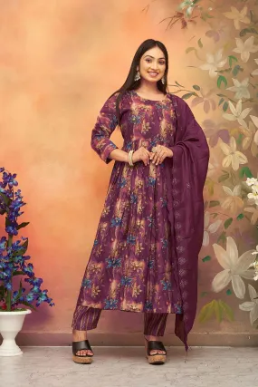 Purple Party wear Chanderi Women Kurta suit